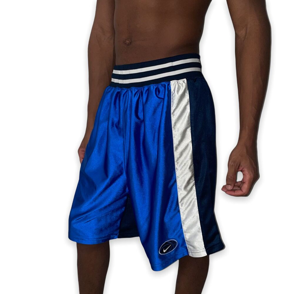 Nike Vintage Super Rare Basketball Dazzle Shorts Heavy Shiny Blue Black XL